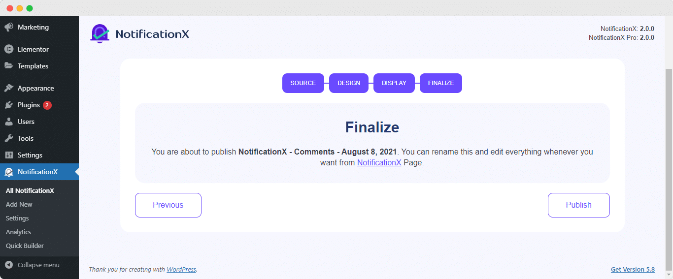 quick builder of NotificationX